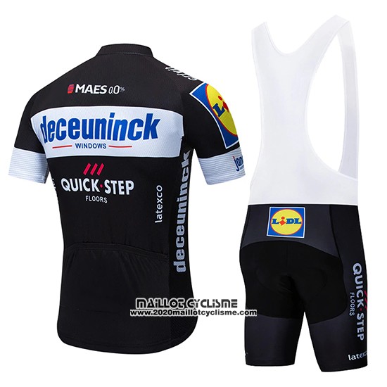 2019 Maillot Ciclismo Deceuninck Quick Step Noir Blanc Manches Courtes et Cuissard